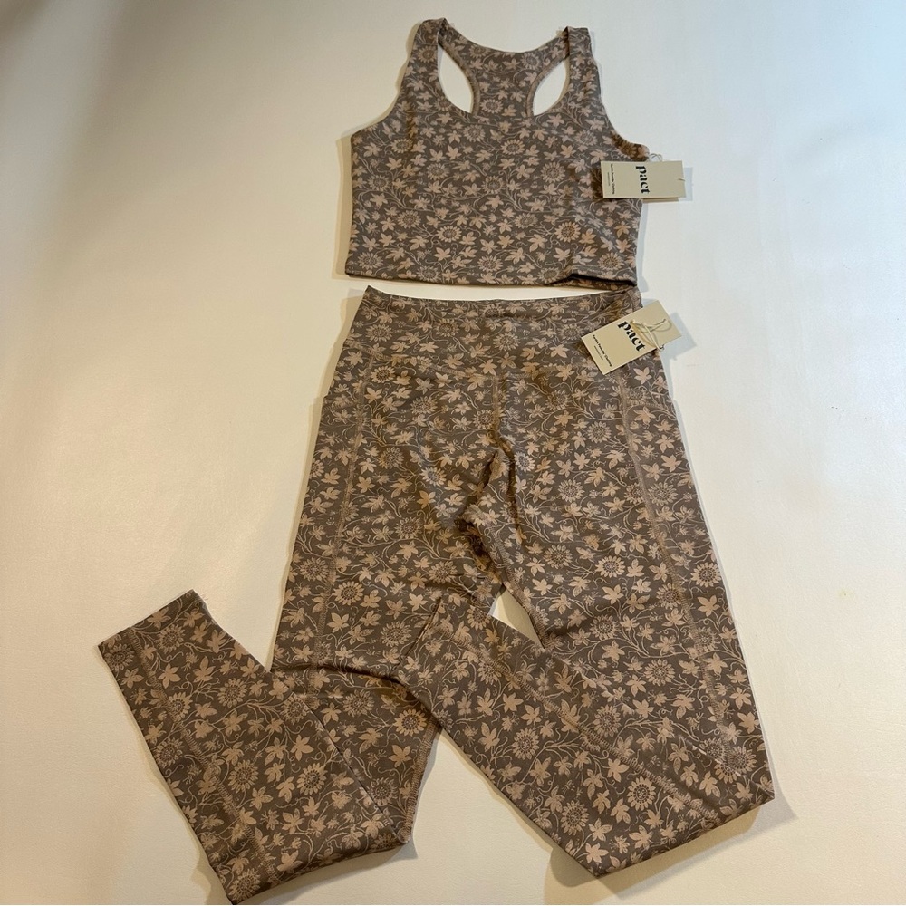 NWT Pact Cinder Trellis Floral Print Organic Cotton Purefit Legging L
